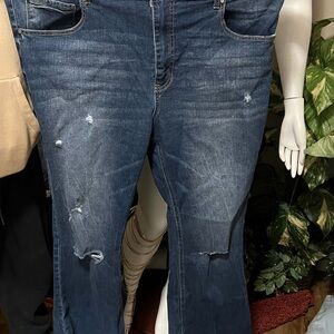 No Boundaries Blue Flare Wide Leg Jeans Distressed Vintage